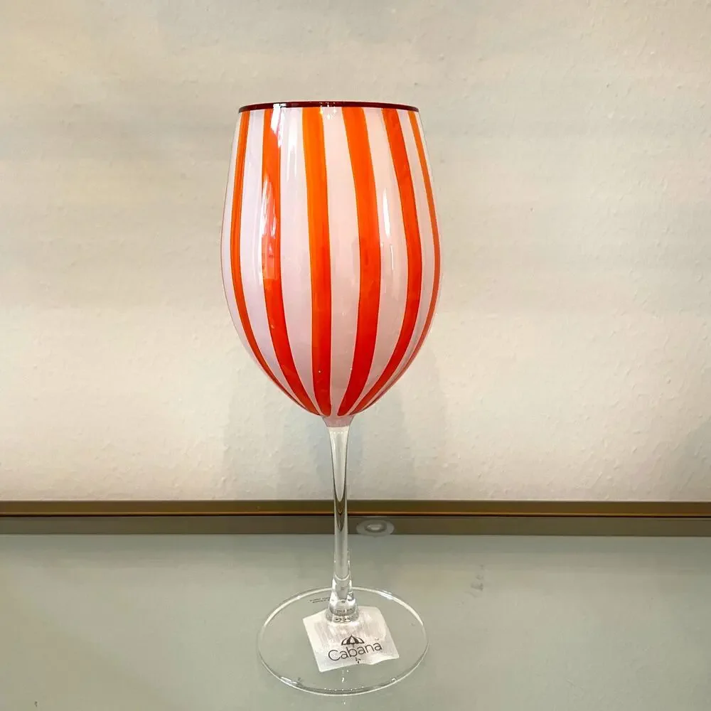 Cabana Orange Striped Wine Goblet Glass Set of 2 Holiday NEW
